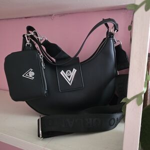 Valentino Orlandi Black Crescent Shoulder And/Or Crossbody W/Attached Coin Purse